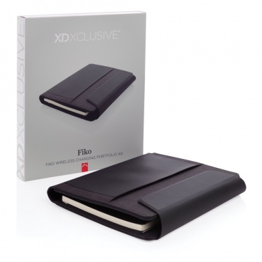 Logo trade advertising products image of: Fiko wireless charging A5 portfolio with powerbank