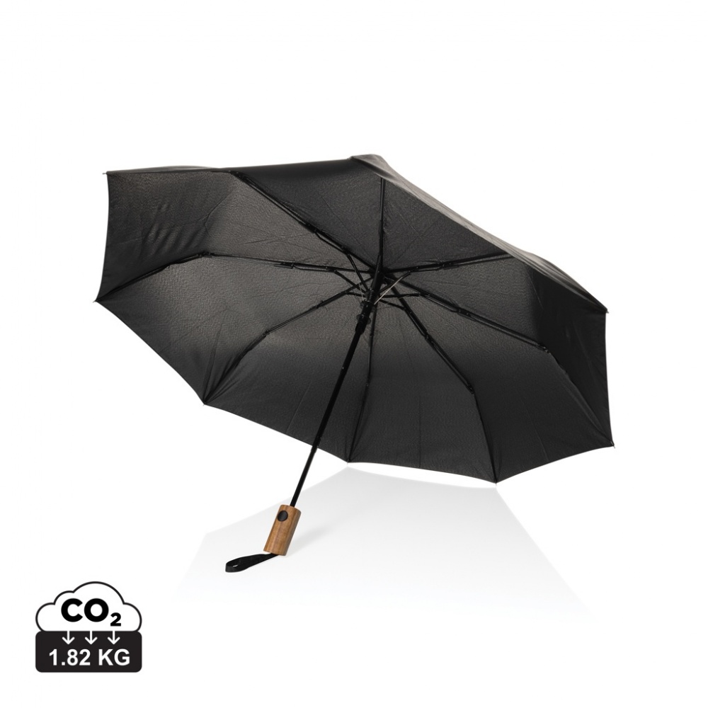 Logo trade corporate gifts image of: Kaycey 21" AWARE™ RPET Acacia wood mini auto open umbrella