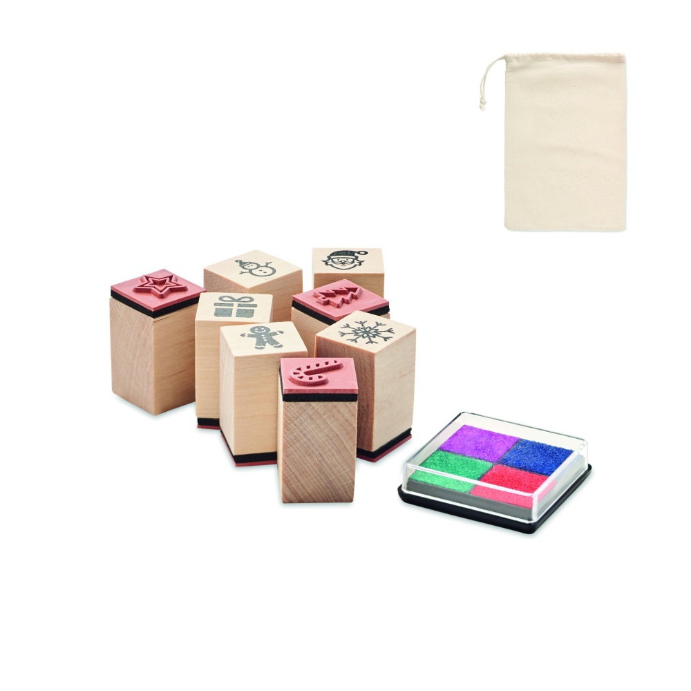 Logo trade promotional gifts image of: 8 wooden Christmas stamps set