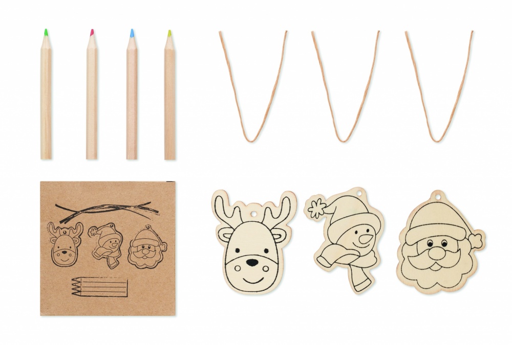 Logo trade promotional merchandise picture of: Drawing wooden ornaments set