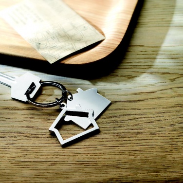 Logo trade promotional gift photo of: Metal key ring house shape Jyvaskyla