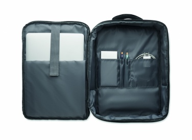 Logotrade promotional giveaway picture of: A safe 15-inch laptop backpack made of 300D RPET with a 210D RPET lining and customizable printing.