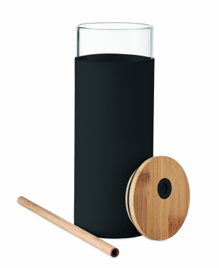 Logo trade corporate gifts image of: Glass tumbler 450ml bamboo lid