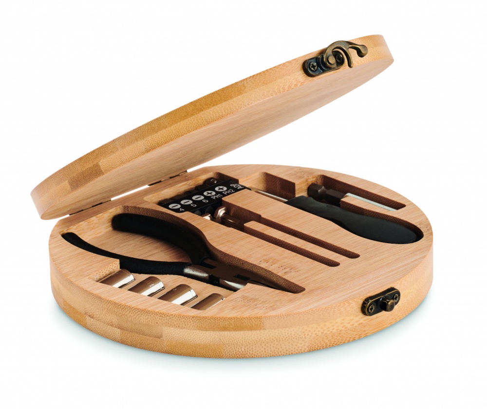 Logo trade promotional merchandise photo of: 15 piece tool set bamboo case