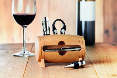Logo trade corporate gifts image of: 4 pcs wine set in wooden stand