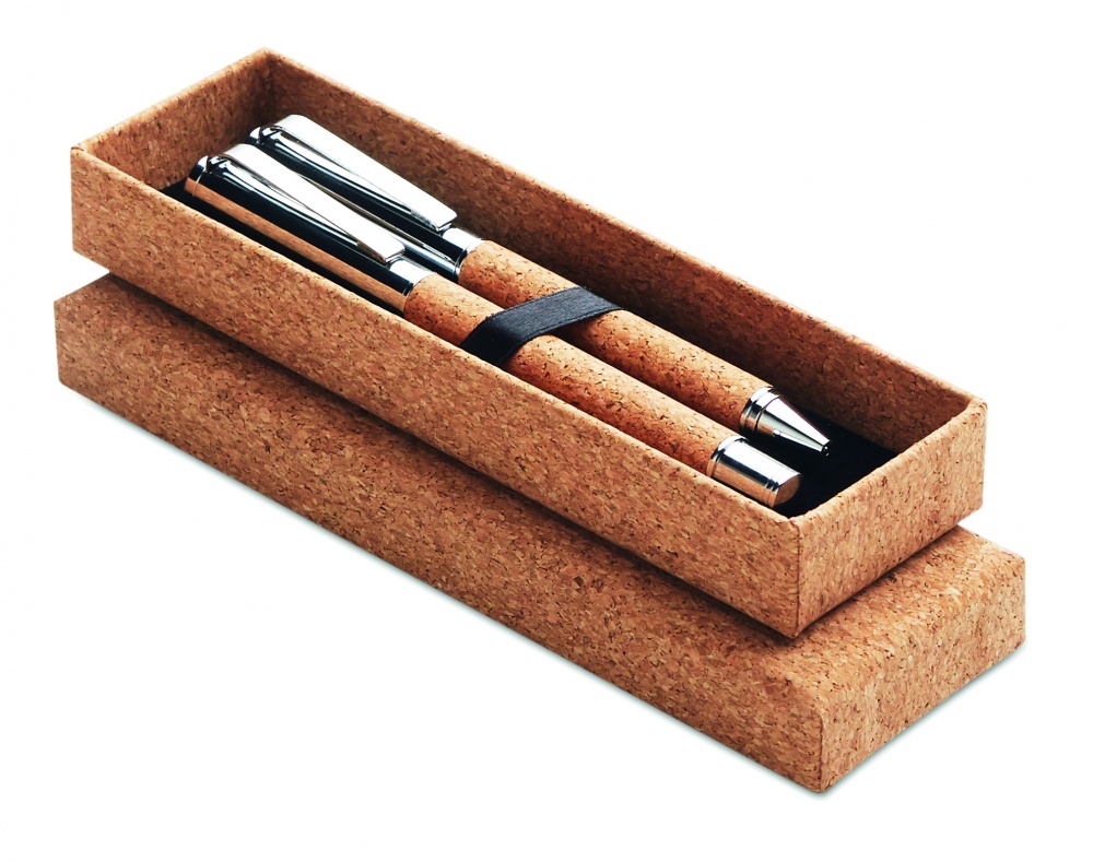 Logo trade promotional items picture of: Metal Ball pen set in cork box