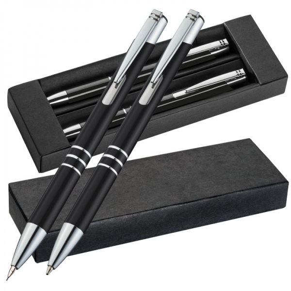 Logo trade promotional giveaways picture of: Metal writing set CLAREMONT