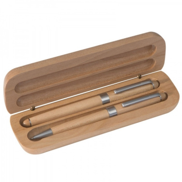 Logo trade promotional giveaway photo of: Wooden writing set ballpen and roller INDIANAPOLIS