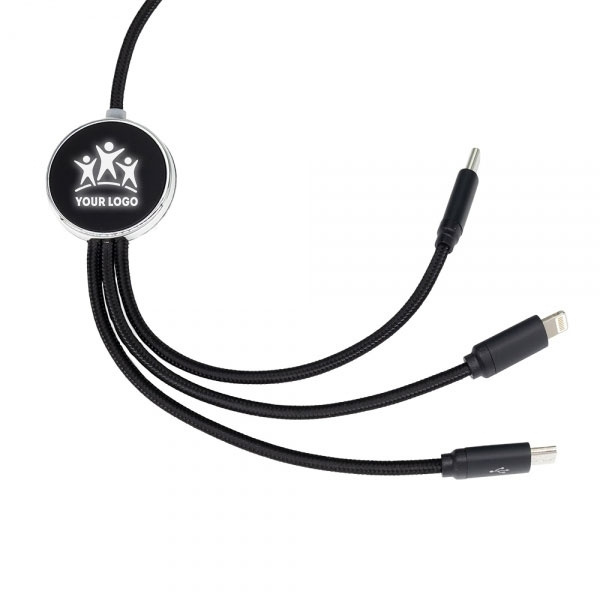 Logotrade promotional merchandise picture of: 3in1 long cable with elighted logo for engraving, W201TG