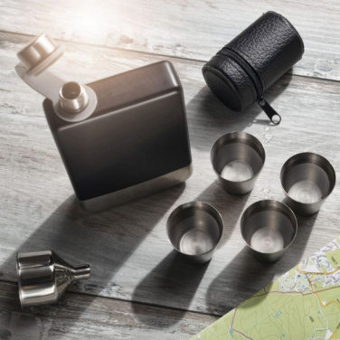 Logo trade promotional merchandise picture of: Hip flask set TAHAT Schwarzwolf