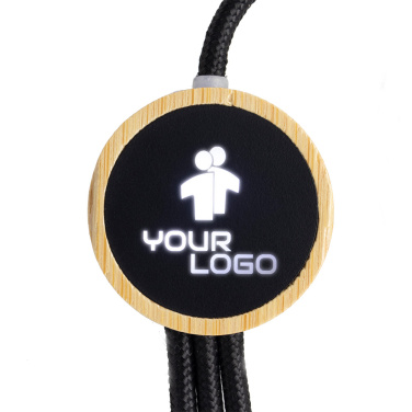 Logo trade promotional merchandise image of: 3-in-1 cable with elighted logo in a wooden casing, LH-ZMU06