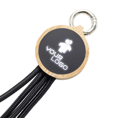 Logo trade advertising products picture of: 4-in-1 cable with elighted logo in a wooden casing, LH-ZMU05