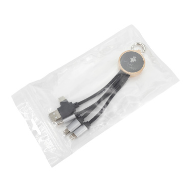 Logotrade corporate gift image of: 4-in-1 cable with elighted logo in a wooden casing, LH-ZMU05
