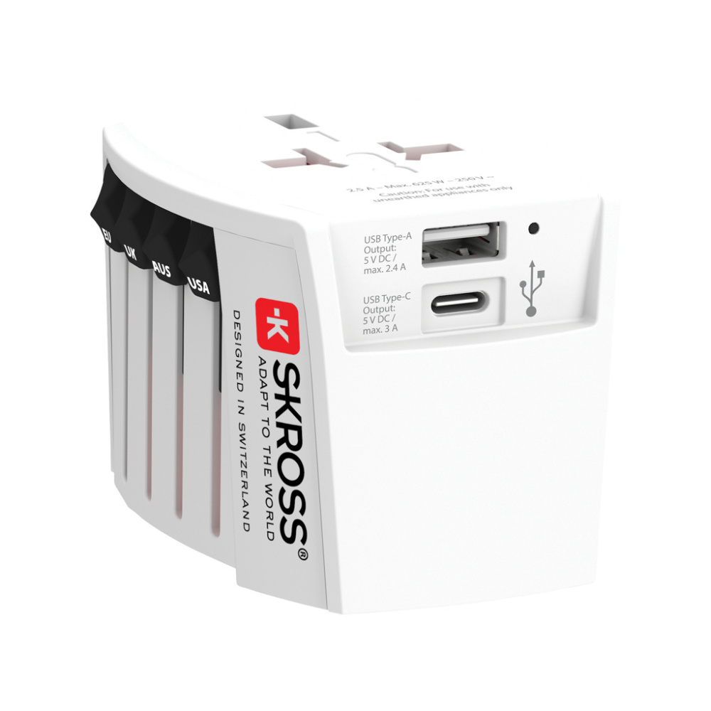 Logotrade corporate gift image of: SKROSS World Travel Adapter MUV 2-pole with USB A and C