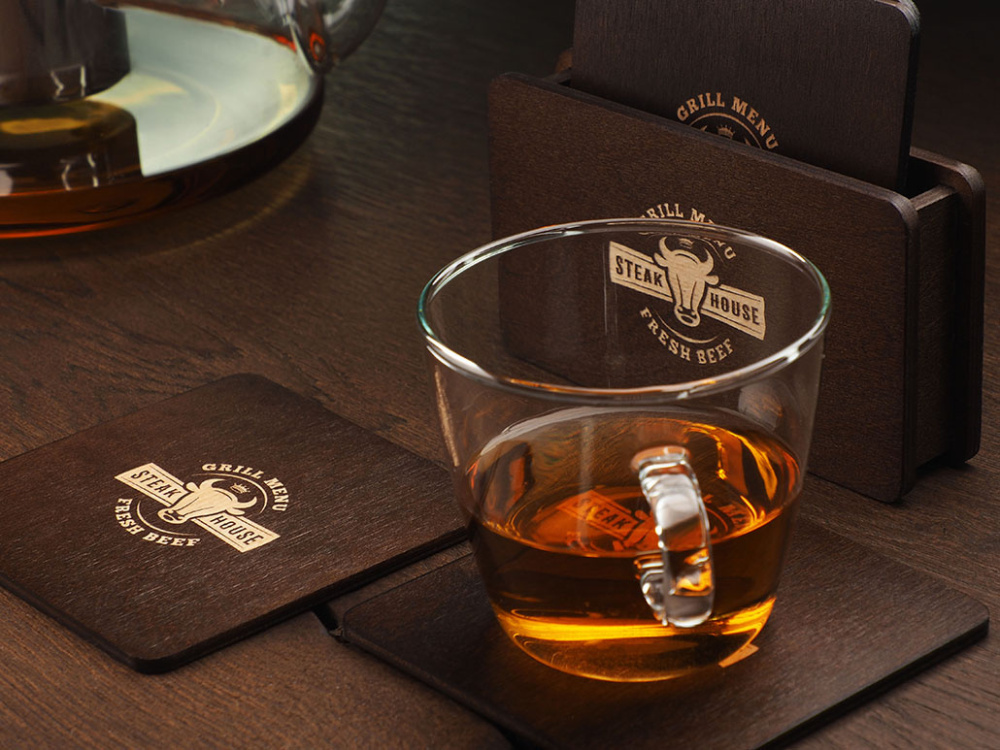 Logo trade promotional items image of: Wooden box with 4 coasters 1871121