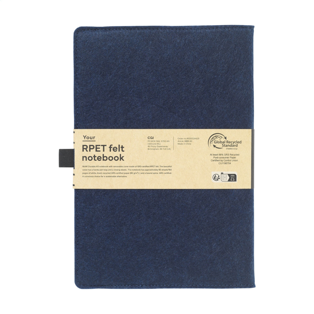Logo trade business gift photo of: Felty GRS RPET Paper Notebook A5