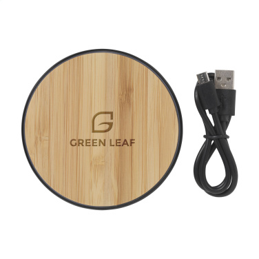 Logo trade corporate gifts picture of: Bamboo 10W Wireless Charger wireless fast charger