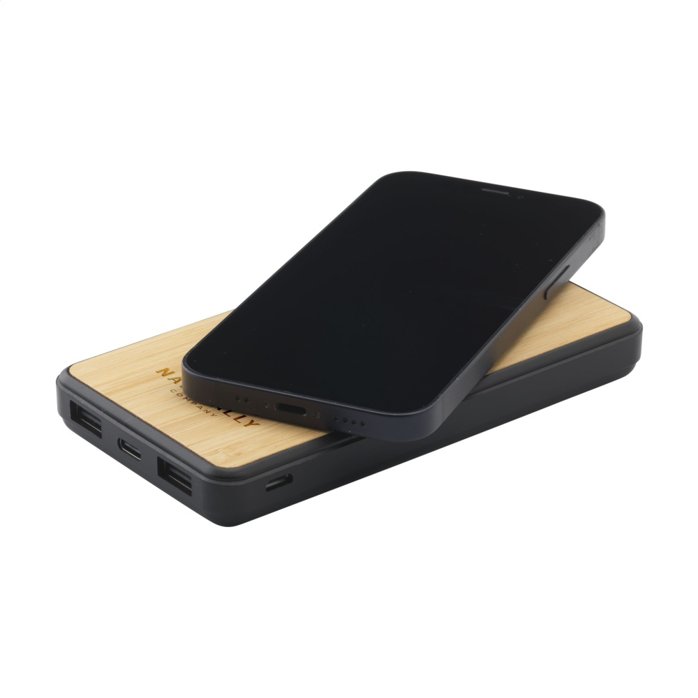 Logotrade promotional merchandise image of: Boru Bamboo RCS Recycled ABS Powerbank Wireless Charger