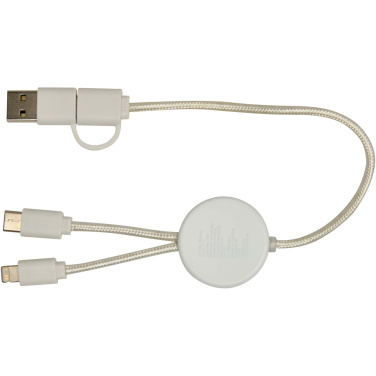 Logo trade promotional item photo of: Chechia 5-in-1 recycled plastic 30 cm data sync and 27W fast charge cable with bamboo details