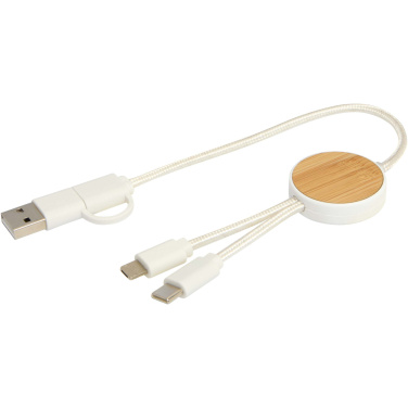 Logo trade advertising products picture of: Chechia 5-in-1 recycled plastic 30 cm data sync and 27W fast charge cable with bamboo details