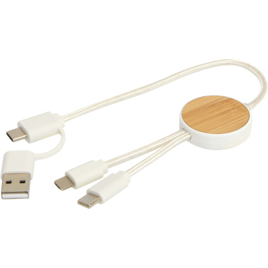 Logotrade promotional gifts photo of: Chechia 5-in-1 recycled plastic 30 cm data sync and 27W fast charge cable with bamboo details