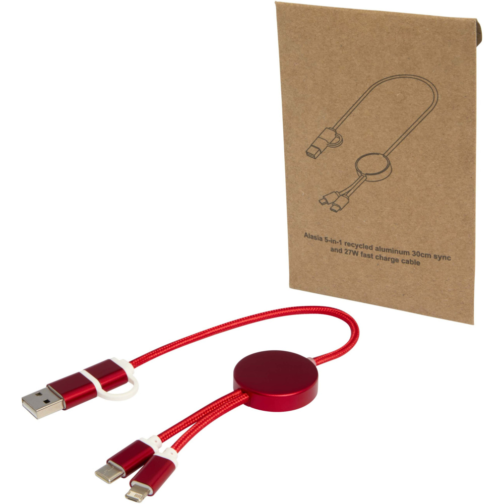 Logo trade corporate gift photo of: Alasia 5-in-1 recycled aluminium and plastic 30 cm data sync and 27W fast charge cable