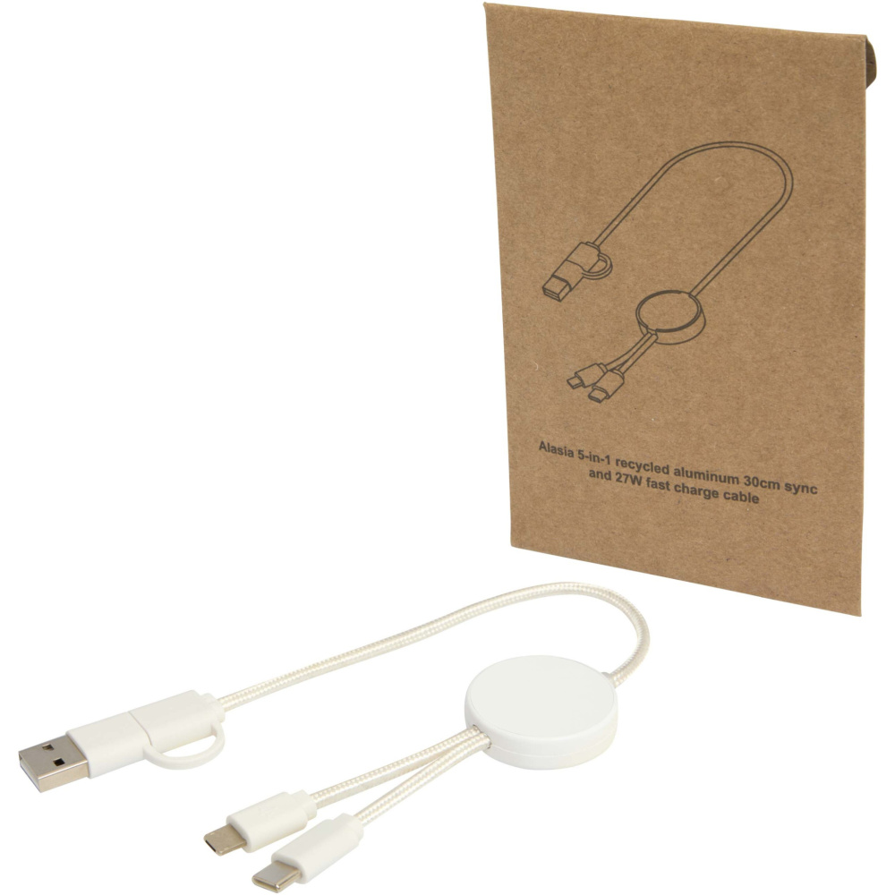 Logo trade business gift photo of: Citala 5-in-1 recycled plastic 30 cm data sync and 27W fast charge cable