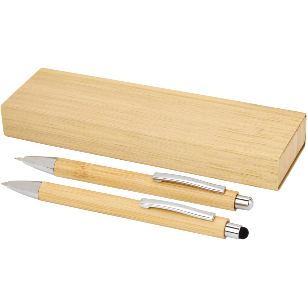 Logo trade advertising products picture of: Oblys bamboo ballpoint pen and mechanical pencil set (black ink)