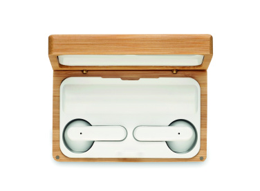 Logo trade promotional items image of: TWS earbuds in bamboo case