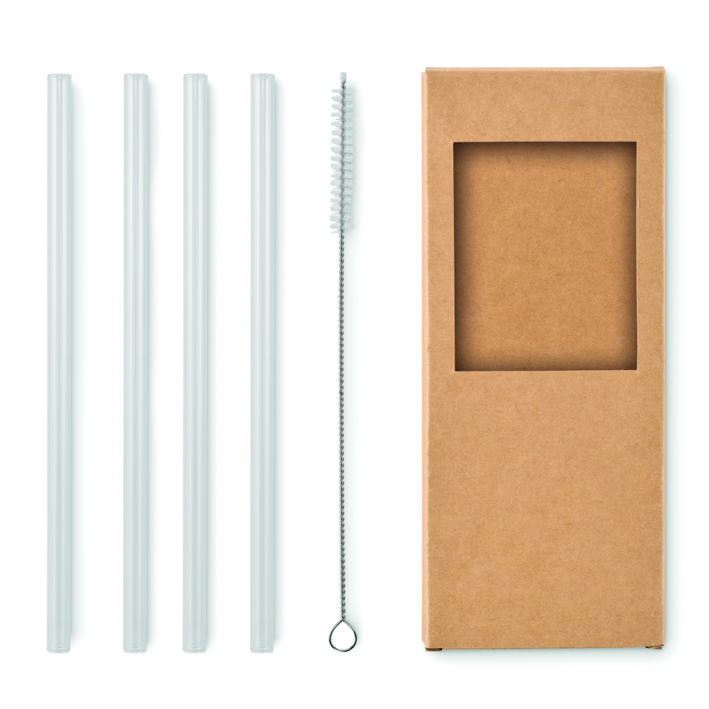 Logo trade promotional gift photo of: 4 reusable glass straws