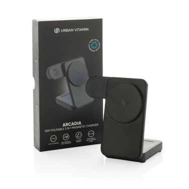 Logo trade promotional gifts image of: Urban Vitamin Arcadia RCS rplastic 15W 3in1 magnetic charger