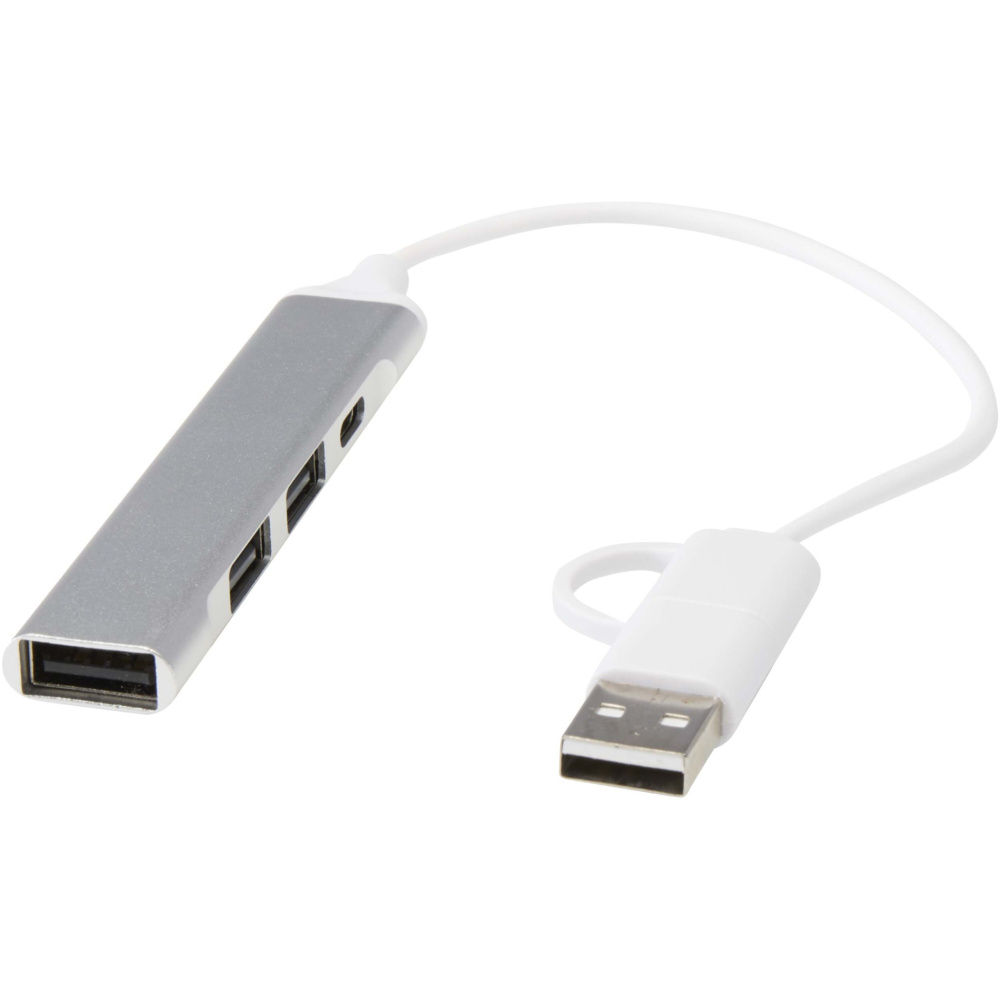 Logo trade promotional giveaway photo of: Alkaid 4-port recycled aluminium USB-A and Type-C hub with dual input