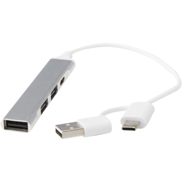 Logo trade business gift photo of: Alkaid 4-port recycled aluminium USB-A and Type-C hub with dual input