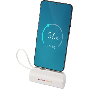 Logo trade promotional products image of: Alnair 5000 mAh 10W recycled plastic Type-C power bank with built-in flip stand and 2-in-1 cable