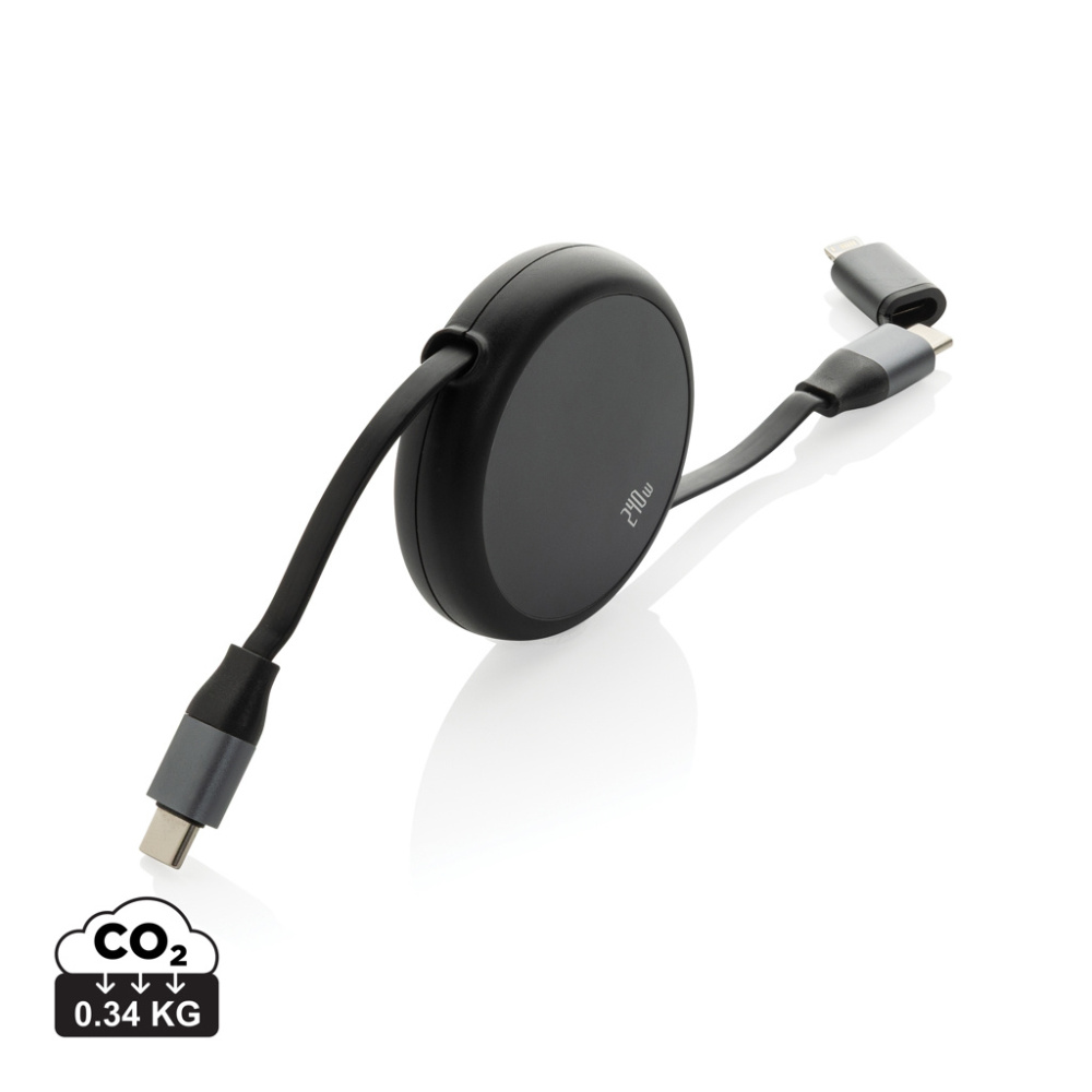 Logo trade promotional giveaways picture of: Terra RCS recycled aluminium retractable 240W 2-in-1 cable