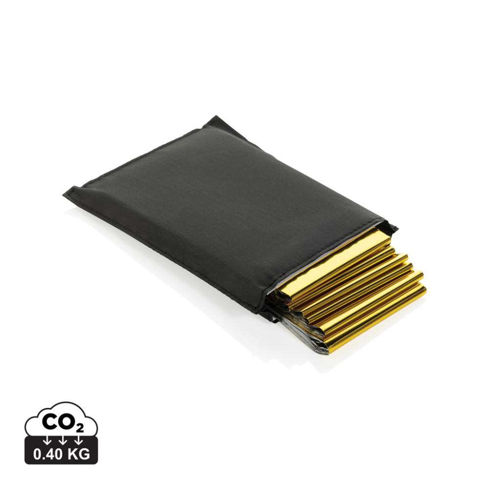 Logo trade corporate gifts picture of: Solra emergency blanket in RCS recycled RPET pouch