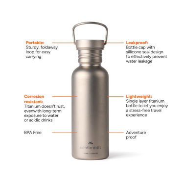 Logo trade promotional products image of: Nordic Drift Trail Ultra Light Titanium 600ml Water Bottle