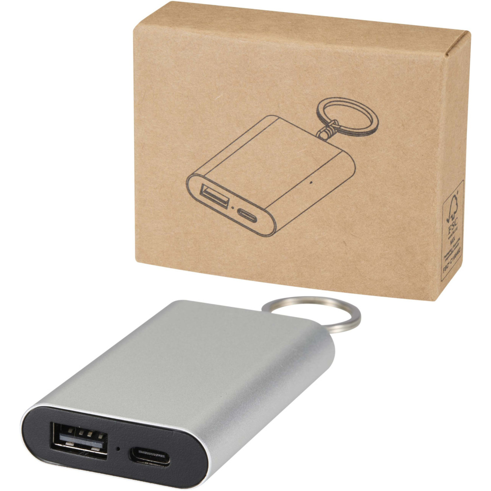 Logo trade promotional items picture of: Arcturus 2000 mAh recycled aluminium power bank with keychain