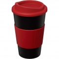 Americano® 350 ml silikoonist võruga kohvitops, Ühtlane must/punane