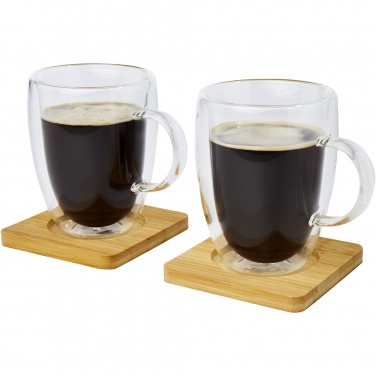 Logo trade reklaamkingi pilt: Manti 2-osaline 350 ml topeltseinaga klaasist tass bambusest alusega 