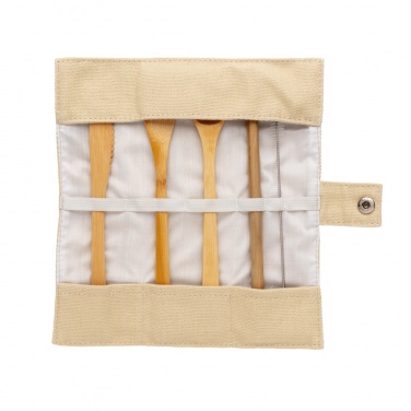 Logotrade firmakingi foto: Korduvkasutatavate bambusest reisisöögiriistade komplekt
