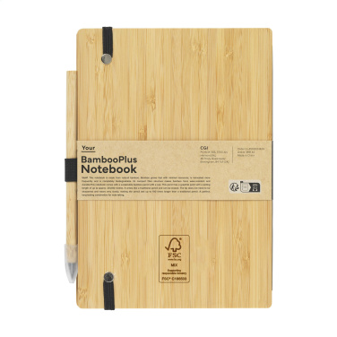 Logotrade firmakingi foto: BambooPlus paberist märkmik A5 – tindivaba pliiats