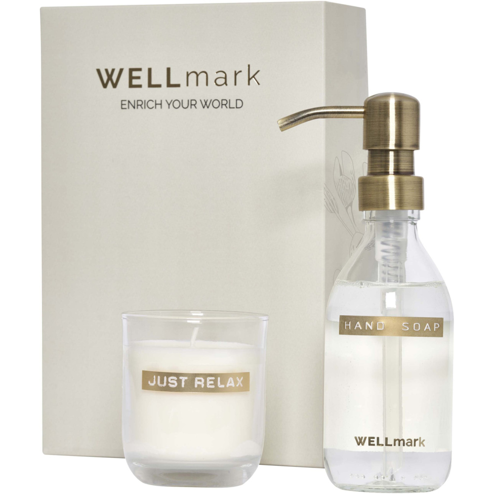Logo trade ärikingid foto: Wellmark 250 ml käteseebi dosaatori ja lõhnaküünla komplekt