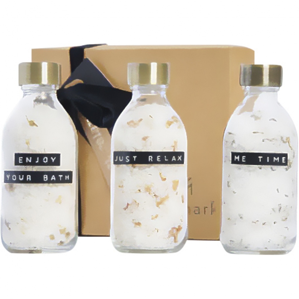 Logo trade mainostuote kuva: Wellmark Just Relax 3-osainen 200 ml:n kylpysuolalahjasetti