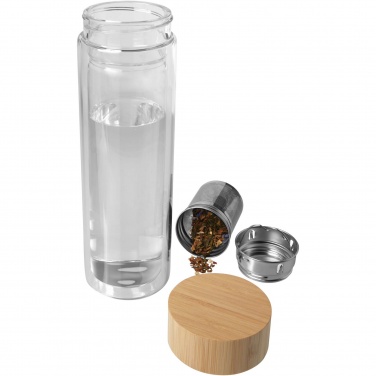 Logotrade mainostuote tuotekuva: Bailey 400 ml:n borosilikaattilasinen infuusiopullo bambukannella