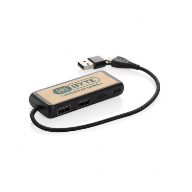 Logo trade liikelahjat mainoslahjat kuva: Link RCS kaksoistulo USB-hub kierrätysmuovia ja bambua