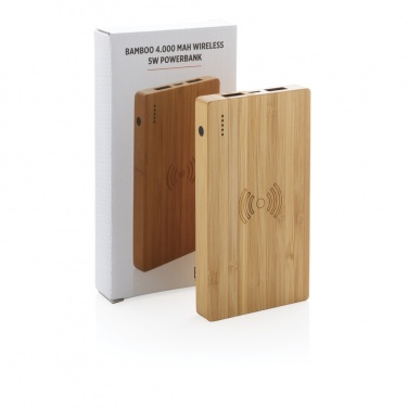 Logo trade liikelahja kuva: Bamboo 4000 mAh:n langaton 5W varavirtalähde