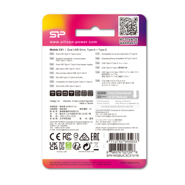 Logotrade liikelahja tuotekuva: Pendrive USB/type - C Silicon Power Mobile C31 3.0 OTG