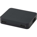 Gaia 4-porttinen USB-keskitin, jossa USB-A- ja Type-C-lähtö sekä kaksoistulo – valmistettu kierrätetystä muovista, Tasainen musta