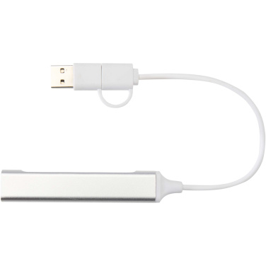 Logo trade mainoslahja kuva: Alkaid 4-porttinen kierrätetystä alumiinista valmistettu USB-A- ja Type-C-keskitin, jossa kaksi sisääntuloa